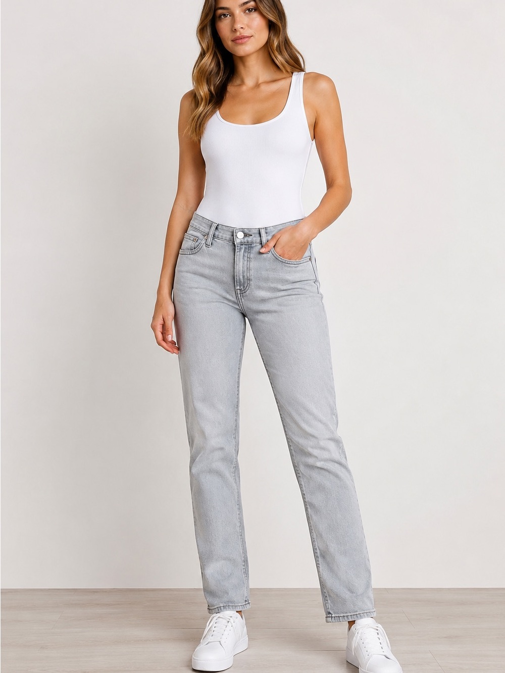 AG Adriano Goldschmied Light Gray Straight Leg Jeans Size 32 NWT